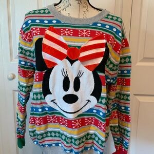 Disney Red and Gray Crew Neck Sweater with Minnie Mouse